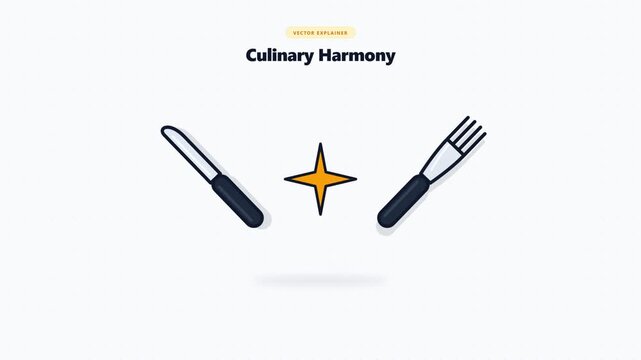 Minimalist Culinary Harmony Icon with Knife and Fork Animation