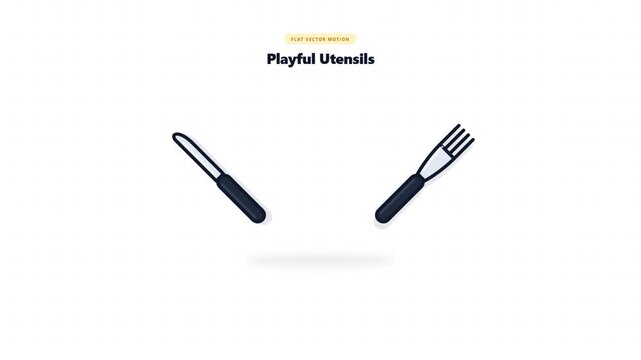 Minimalist Animation of Fork and Knife Utensils Separating and Combining
