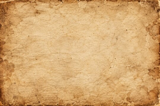 Vintage aged parchment paper texture with distressed brown surface, natural fibers, weathered details for antique invitations, scrapbooking, stationery, branding, and retro design