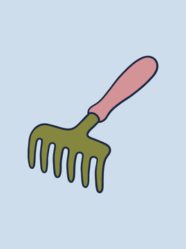 Hand drawn garden hand cultivator rake illustration