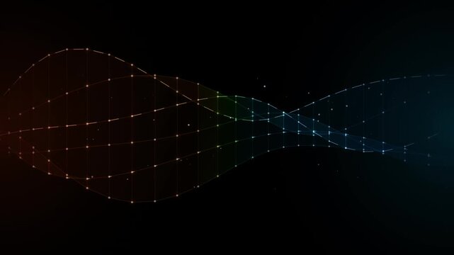 Abstract dynamic plexus background animation. seamless loop of moving dots and lines network connection on dark background.