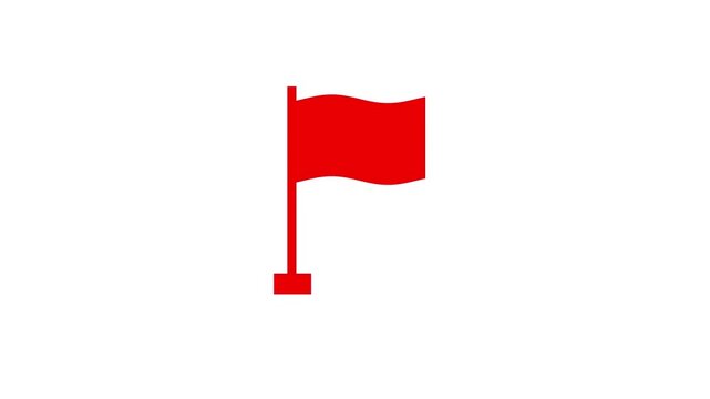 Minimalist red flag animation on white background, symbol of warning or goal achievement