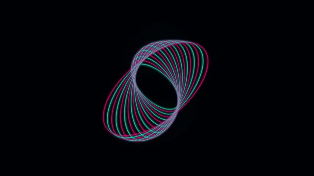Colorful 3d m&ouml;bius strip with glowing lines on dark background