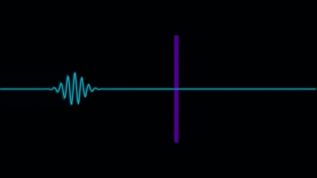Purple sound wave spike on blue axis line graphic
