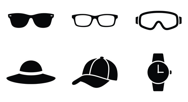 Assorted sunglasses silhouettes against a white background