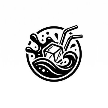Minimalist cold drink icon with ice and straws