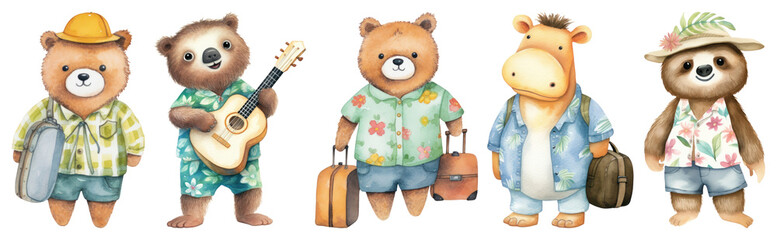 Fototapeta premium PNG Adorable animals in vacation attire on transparent background