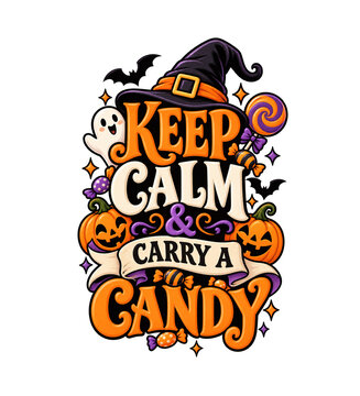 Keep Calm and Carry a Candy Funny Original Halloween Typography PNG