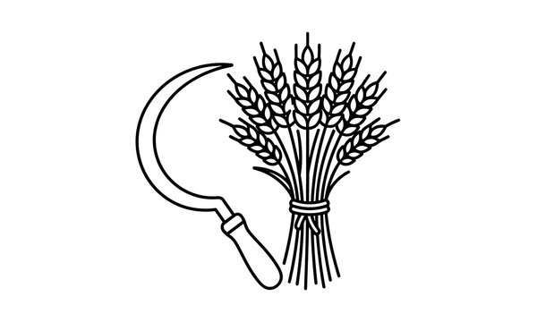 World Food Day one line art vector design editable new 2026 Black and white sickle and wheat bundle vector illustration isolated on transparent background, Vector, illustration
