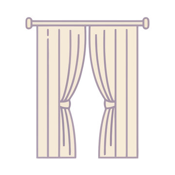 Illustration of beige curtains tied back