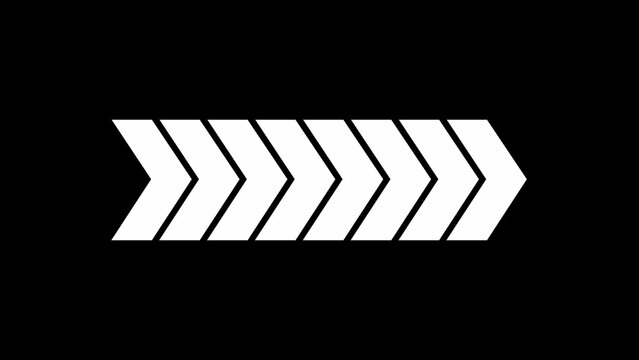White chevron arrow pattern composed of eight repeating segments, pointing to the right on a solid black background, minimalist