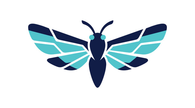 Moth vector logo design, insect with open wings, fly with antennas and eyes