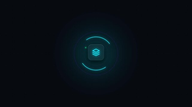 Modern glowing abstract cube icon with futuristic blue light effect