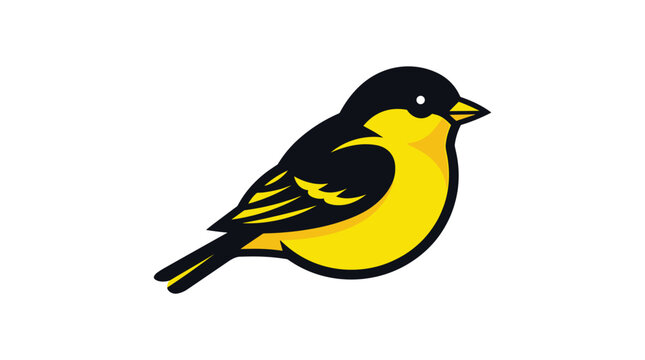 Bird vector logo design, small songbird with black and yellow feathers, side view