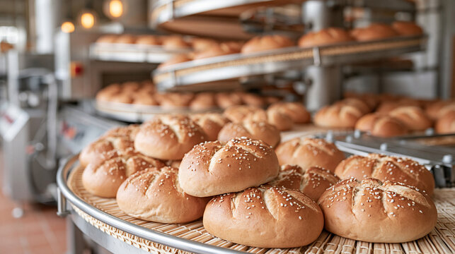 Assorted Fresh Bread Cooling On Bakery Production Line