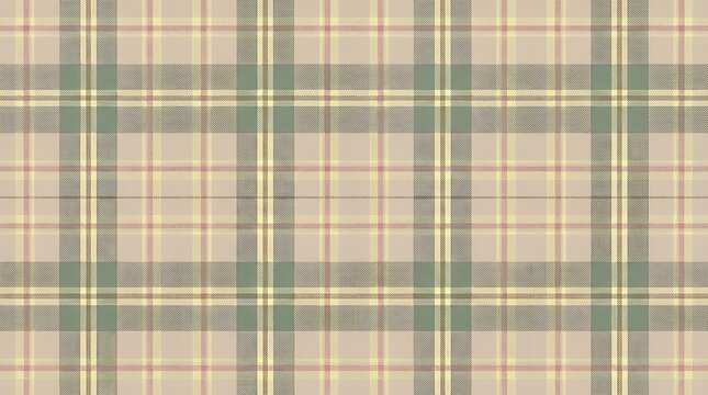 Seamless fabric texture featuring a classic plaid pattern with soft green and beige neutral color tones