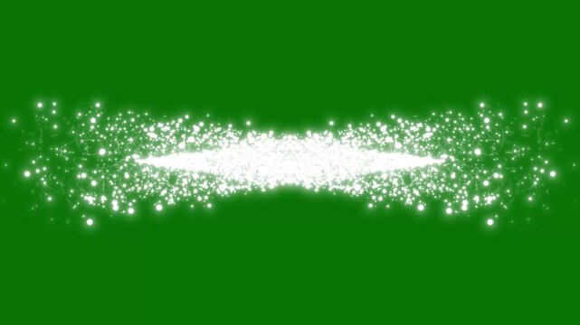 Glowing white particles converging into a luminous stream and separating across a green background