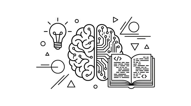 Brain and lightbulb icon representing coding and education.