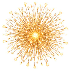 Fototapeta premium Luxury golden crystal chandelier light fixture with glowing bulbs isolated on transparent background