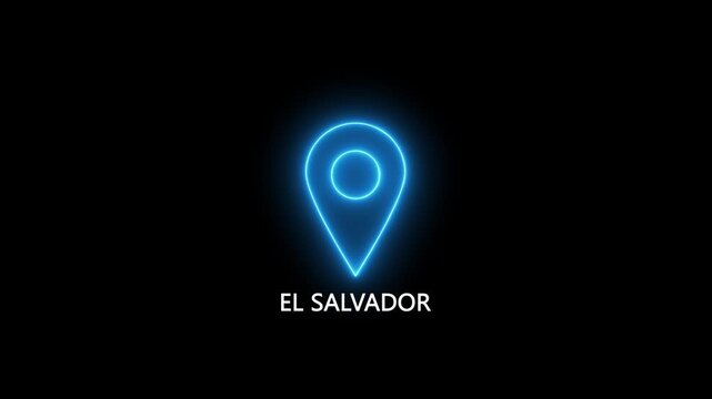 Neon blue location pin icon with the word EL SALVADOR on a black background  EL SALVADOR map marker