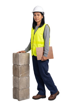 Female Construction Worker with Hard Hat and Clipboard