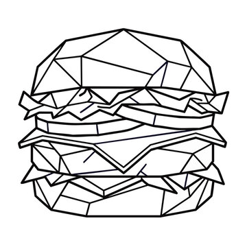 Minimalist handdrawn outline of a cheeseburger with geometric patterns, concept for fast-food branding, menu design, and casual dining graphics