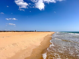 view from the beach between Conil de la Frontera and El Palmar to the Torre Vigía de Castilnovo, Playa de Castilobo, Andalusia, Costa de la Luz, Spain © keBu.Medien