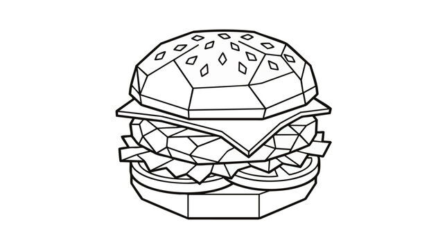 Minimalist handdrawn cheeseburger icon with layered ingredients, concept for fast food branding, menu design, and casual dining graphics