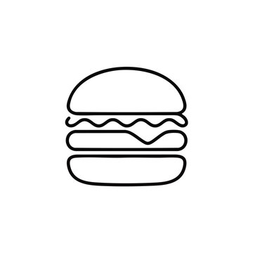 Minimalist outlined handdrawn burger icon with clean lines, concept for fast food branding, menu design, and casual dining graphics