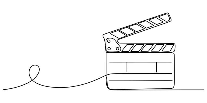 Continuous single line drawing of a movie clapperboard icon for film production and cinema industry Vector, illustration