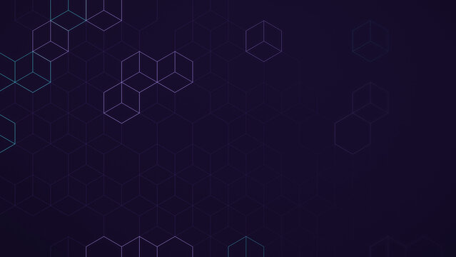 Isometric cube outline pattern on a dark plum background, minimal geometric banner