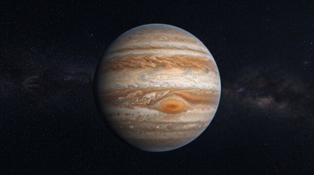 Planet Jupiter with Great Red Spot in Deep Space Realistic Solar System Astronomy Illustration