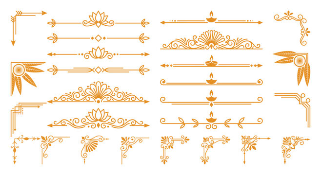 Indian diwali festival divider collection featuring lotus and oil lamp decorative motifs.