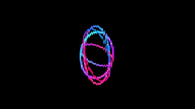 Rotating 3D Neon Wavy Gyroscope Rings Motion Graphic Abstract Cyberpunk Glowing Orbit Loop 4K 60FPS Background Video