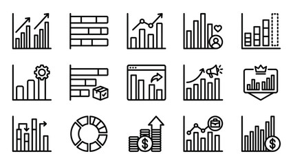 Obraz premium Set of business and financial chart icons featuring bar graphs and data analysis elements in thin line style