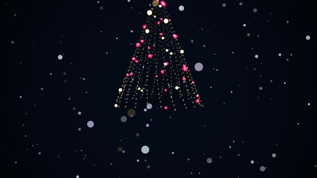 Abstract glowing christmas tree made of colorful lights and sparkling bokeh particles on a dark night background for holiday season celebration and winter greeting cards 4k Motion Video