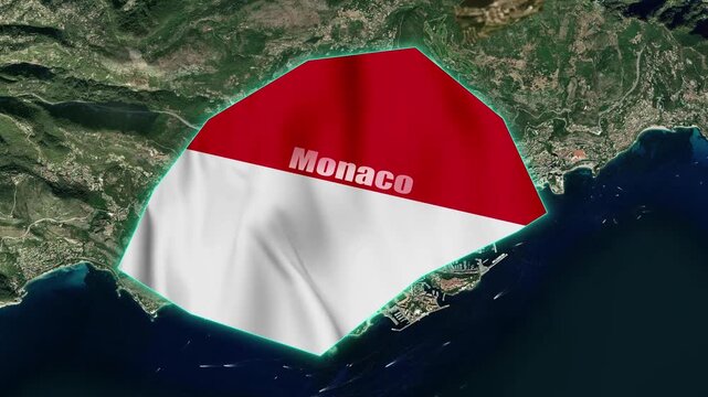 Monaco 4K 3D Map Animation with National Flag with Political and Geographic Borders