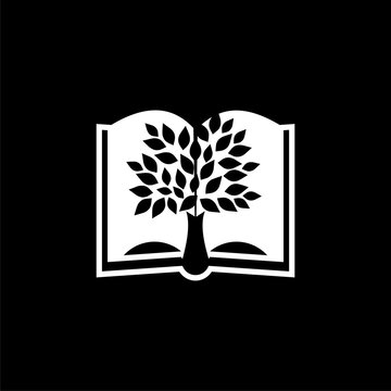 Tree book sign icon isolated on black background