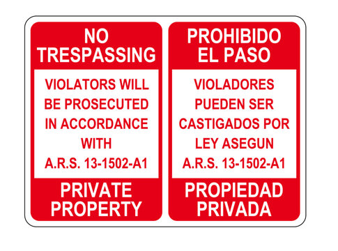 No trespassing bilingual - English Spanish