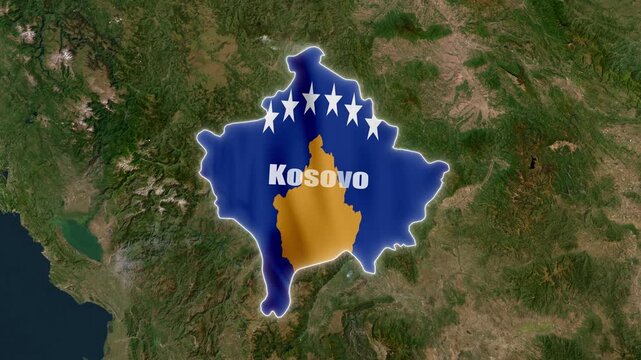 Kosovo 3D Map 4K with National Flag Political and Geographic Borders