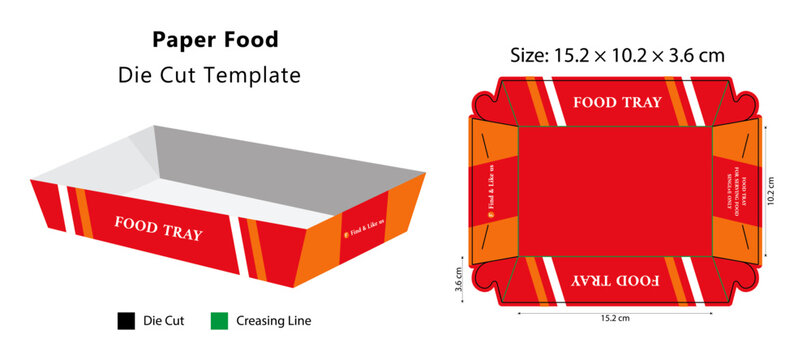 Paper Food Boat Tray Die Cut Dieline Template with 3D Mockup