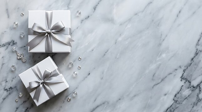 An elegant and sophisticated flat lay featuring beautifully wrapped gift boxes perfect for celebrations holidays or expressing heartfelt gratitude and appreciation