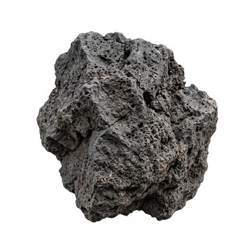 Single Dark Volcanic Lava Rock Isolated on White Background