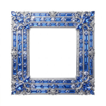 Ornate Silver Picture Frame Decorated with Blue Sapphires and Diamonds
