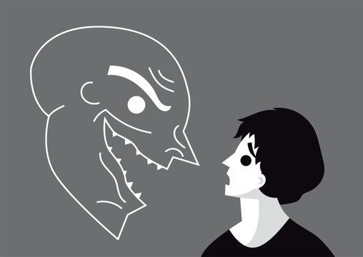 man with schizophrenia seeing a terrifying macabre face