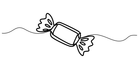 Obraz premium Continuous single line drawing of a wrapped candy sweet isolated on white background Vector, illustration