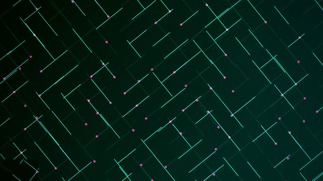 Abstract Green Digital Network Lines and Glowing Nodes Background for Technology and Data Science Presentations