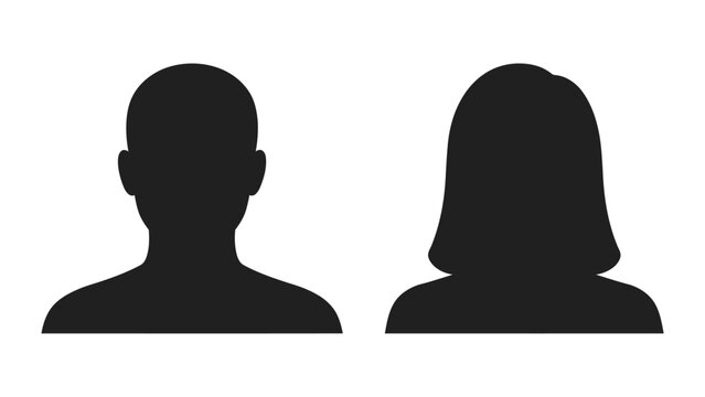Simple black silhouettes of a man and a woman representing generic user profile avatars for digital interfaces