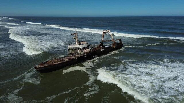 The Zeila shipwreck at Henties Bay on Namibias Skeleton Coast, as seen from a drone.
