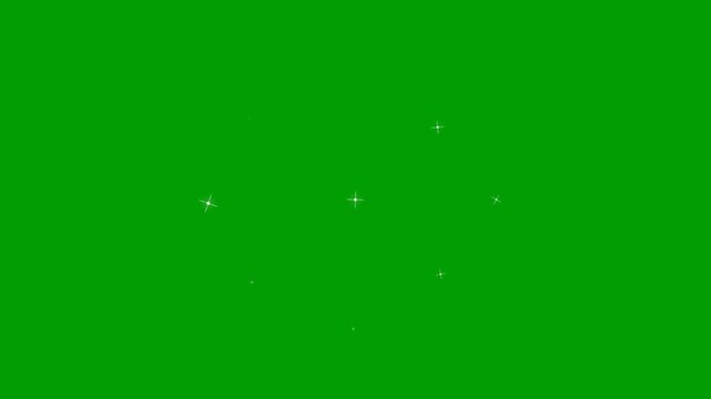 star sparkle vector doodles,glowing light effect in seamless 4K green screen animation for video,compositing,overlays Sparkling stars light animation and particles on green background